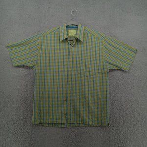 Ferruche Shirt‎ Mens Large Yellow Blue Short Sleeve Button Up Chest Pocket